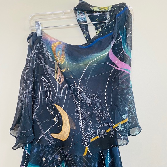 Camilla Asymmetrical Neck Tie Midnight Moon Dress - Picture 9 of 16